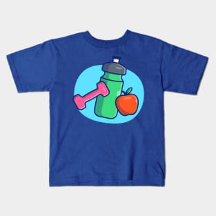 Dumbbell, Apple, And Bottle Cartoon Kids T-Shirt